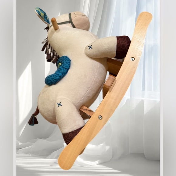 Plush Rocking Horse Toy - Cream and Blue - Picture 4 of 16